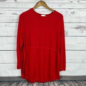 J Jill Sweater Womens Medium Petite MP Red Wool Blend Boxy Casual Tunic Oversize